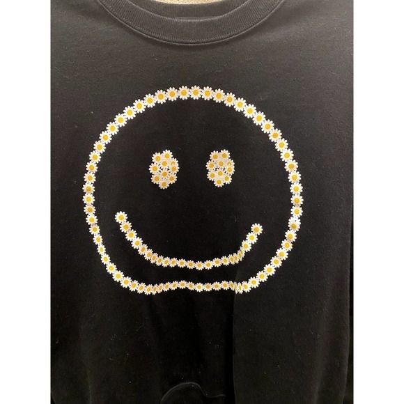 Smiley Face Fleece Crewneck Sweater in Black - Picture 5 of 5